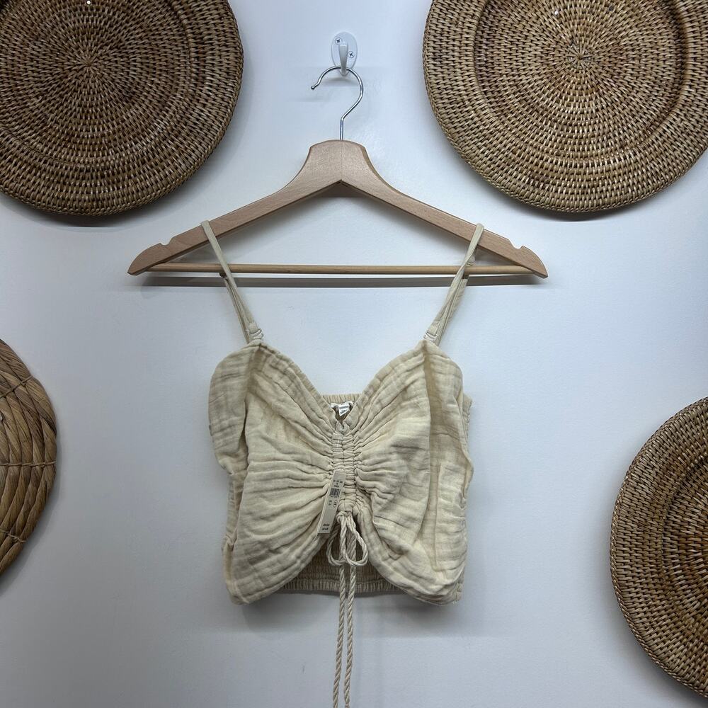 NEW Aerie Cropped Tank Top Small Beige Cream Cinched Tie Crop Adjustable Neutral